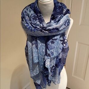 Desigual lightweight blue and white semi sheer oversized scarf